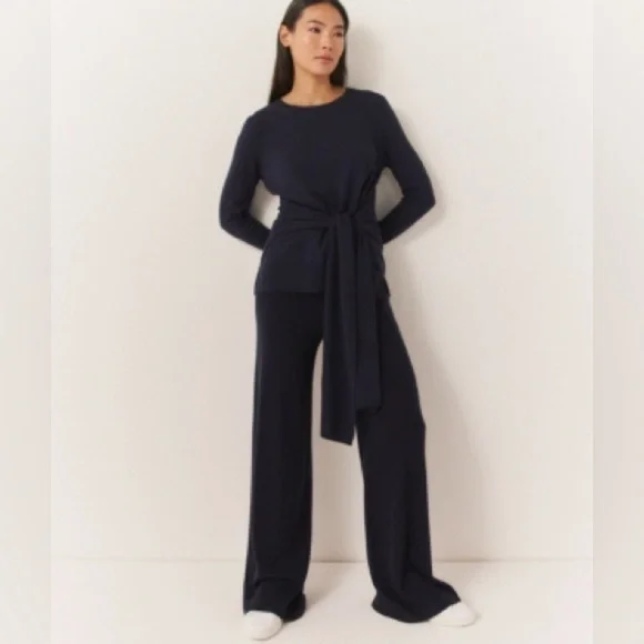 The White Company Tie Waist Lounge Sweater with Cashmere Wool Navy Blue NWT - Picture 15 of 15